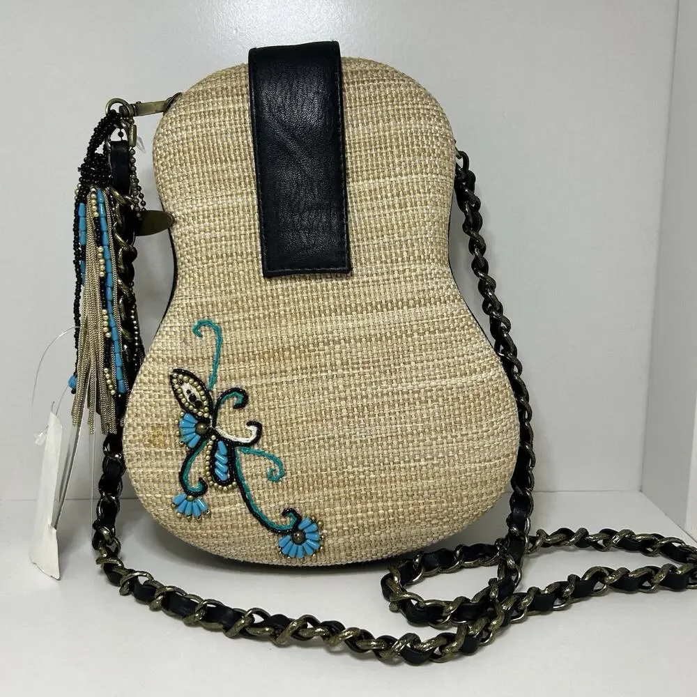 Mary Frances Unplugged Cream Woven and NWT Turquoise Beaded Guitar Bag *RARE - Picture 12 of 16